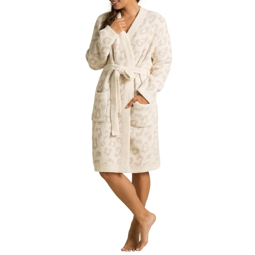 NWT $158 Barefoot Dreams CozyChic Leopard Cheetah Print Robe Cream Stone Small